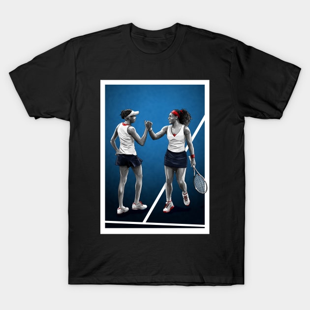 Serena & Venus Williams Tennis Artwork T-Shirt by barrymasterson